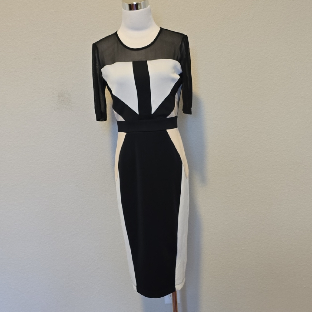 VENUS Black and Cream Midi Dress